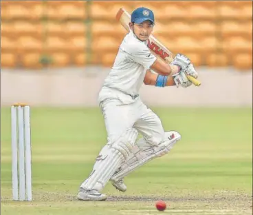  ?? PTI ?? Prithvi Shaw scored 97 off just 68 deliveries as Mumbai beat Baroda by nine wickets.