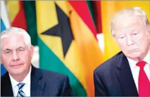  ?? BRENDAN SMIALOWSKI/AFP ?? US Secretary of State Rex Tillerson (left) and US President Donald Trump attend the 72nd United Nations General Assembly in New York on September 20.