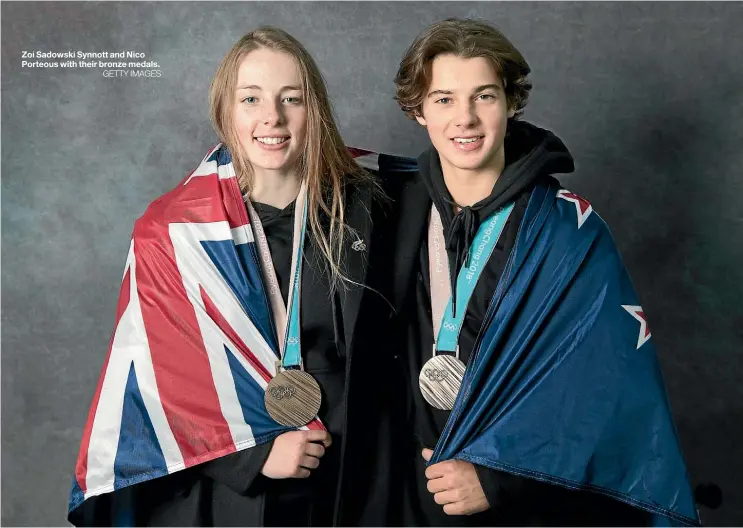  ??  ?? Zoi Sadowski Synnott and Nico Porteous with their bronze medals.