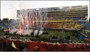  ?? JIM GENSHEIMER — BAY AREA NEWS GROUP ARCHIVES ?? Fireworks explode over a colorful Super Bowl 50halftime show in Levi's Stadium in Santa Clara on Feb. 7, 2016. NFL owners gave their approval Monday to schedule Super Bowl 60 for the 49ers' home field on Feb. 8, 2026.