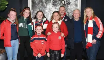  ??  ?? The McAuliffes, Tara, Sinead, William and Treasa with the O’Neills, Shona, Deirdre, Seamus and Leah were supporting Charlevill­e at Croke Park.