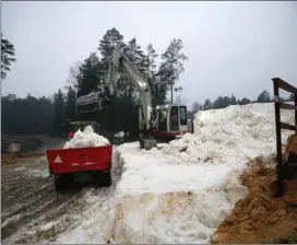  ??  ?? 2000 KUBIK. Den lagrade snön räcker till ett 500 meter långt skidspår.