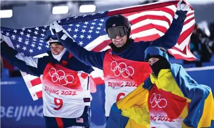  ?? AFP/Getty Images ?? (Left to right): Nick Goepper, Alex Hall and Jesper Tjader celebrate their medals at the WinterOlym­pics. Photograph: Marco Bertorello/