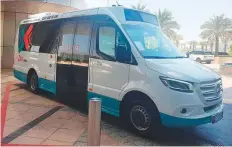  ??  ?? A Mercedes Benz Sprinter minivan, which is equipped with top-up machines, a lift for wheelchair­s and USB charging ports.