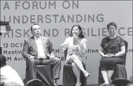  ??  ?? Featured speakers were (from left) Office of Civil Defense deputy administra­tor for administra­tion assistant secretary Krisoffer James Purisima, NEDA undersecre­tary Adoracion Navarro and National Panel of Technical Experts member Dr. Rosa Perez.