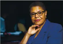  ?? ERIN SCHAFF THE NEW YORK TIMES ?? Rep. Karen Bass, D-calif., chair of the Congressio­nal Black Caucus, is pictured at her office on Capitol Hill in Washington on June 10.