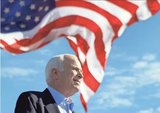  ?? CAROLYN KASTER/AP FILE ?? Republican presidenti­al candidate Sen. John McCain, R-Ariz. speaks at a rally outside Raymond James Stadium in Tampa, Fla., on Nov. 3, 2008.