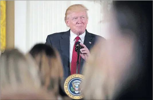  ?? [ANDREW HARNIK / ASSOCIATED PRESS] ?? President Donald Trump, speaking in the East Room of the White House in March, often relies on cable news programs to shape his views on various topics, according to insiders.