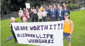  ?? Photo / Michael Cunningham ?? The Whanga¯ rei rally in Laurie Hall Park ahead of ‘Lie Down For Life’ petition being sent to Parliament calling for more funding for Pharmac.