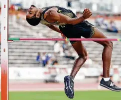  ?? Marvin Pfeiffer/ Staff photograph­er ?? East Central's Anston Bryant-Kelly clears 6-8 to take third place in the 6A boys high jump at the UIL state track and field championsh­ips Saturday at Myers Stadium.