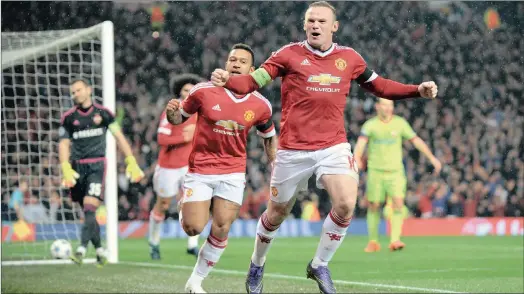  ?? EPA ?? IT TOOK YOU LONG ENOUGH: Wayne Rooney celebrates breaking his goal drought against CSKA Moscow at Old Trafford on Tuesday.