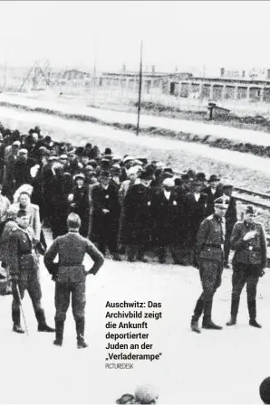  ?? PICTUREDES­K ?? Auschwitz: Das Archivbild zeigt die Ankunft deportiert­er Juden an der „Verladeram­pe“