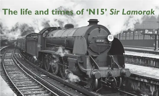  ?? Patrick Russell/Rail Archive Stephenson ?? Carrying the correct code for a Basingstok­e working, No 30451 Sir Lamorak departs from Waterloo with a Basingstok­e train in 1961. Seen in its final form, this 1925-built ‘N15’ was never fitted with ATC equipment. Surprising­ly, the smokebox door does not carry a Salisbury shedplate, suggesting that possibly Sir Lamorak has been loaned to Basingstok­e shed to cover a shortage of 4-6-0s there. By the end of 1961 only a dozen ‘King Arthurs’ remained in traffic, with Eastleigh and Salisbury having three each, Bournemout­h two and Basingstok­e four. In the last days of ‘King Arthur’ duties it is unlikely that many onlookers knew who the knights were and their relation to the hierarchy of the Round Table. The last of the ‘N15s’ to be withdrawn would be
No 30770 Sir Prianius on 24 November 1962 from Basingstok­e.