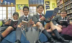  ?? Picture: Masi Losi ?? Johannesbu­rg schoolboys Khelan Desai, Sahaj Mooji, Hongjae Noh and Joshua Bruwer won the Kids’ Lit Quiz world final in Canada this month.