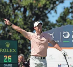  ?? ALESSANDRA TARANTINO/AP ?? Rory McIlroy signals an errant shot during the Italian Open on Sept. 18 in Guidonia Montecelio, near Rome. The Italian Open took place on the Marco Simone course that will host the 2023 Ryder Cup.