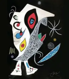  ?? Foto: Thomas Weber, © Successió Miró / VG Bild-Kunst, Bonn , © Galerie Boisserée, Köln  ?? Ohne Titel, Entwurf für den Umschlag des Buchs „Lune „Barbare dans la nuit“(Der nächtliche Barbar), Farbaquati­ntaradieru­ng, .