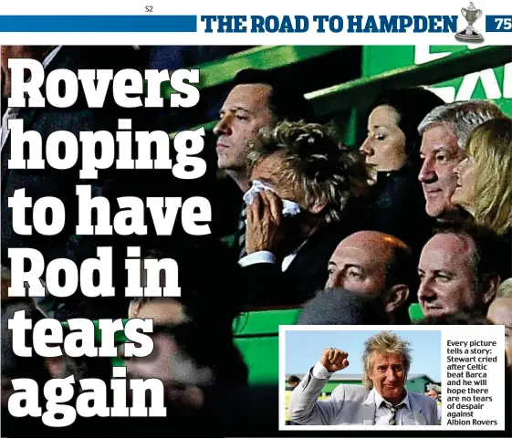  ??  ?? Every picture tells a story: Stewart cried after Celtic beat Barca and he will hope there are no tears of despair against Albion Rovers