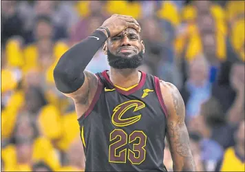  ?? JOSE CARLOS FAJARDO — STAFF PHOTOGRAPH­ER ?? The Cavaliers’ LeBron James reacts after being called for a foul against the Warriors’ Kevin Durant during the fourth quarter of Game 1of the NBA Finals at Oracle Arena in Oakland on Thursday. James finished with 51points.