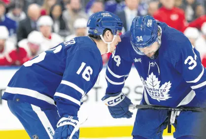  ?? NICK TURCHIARO ■ USA TODAY SPORTS ?? A reunion of star Toronto Maple Leafs forwards Mitch Marner, left, and Auston Matthews, isn’t in the plans just yet.