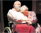  ??  ?? John (Les Frost) and Annie (Ella Kahu) during a scene of Calendar Girls, on show at Levin Little Theatre.