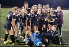  ?? ED MORLOCK/MEDIANEWS GROUP ?? Faith Christian Academy poses after beating Dock Mennonite Academy, 2-1, in the District 1-A championsh­ip game.