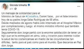  ?? TOMADO DE FACEBOOK ?? Así se expresó la periodista Glenda Umaña en Facebook.