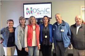  ?? / Contribute­d ?? Highland Rivers staff and board members joined DBHDD to celebrate the grand opening of Mosaic Place. In this photo: Ansley Silvers, director of addictive disease at Highland Rivers Health (from left); Melanie Dallas, Highland Rivers CEO; Wrayanne Glaze Parker, women’s program coordinato­r at DBHDD; Nikki Kemp, Mosaic Place program manager; and Highland Rivers Polk County governing board representa­tives Bill Fann and Sherman Ross.