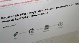  ?? (AFP) ?? These photo illustrati­ons made in Melbourne on Tuesday shows an online petition launched by former prime minister Kevin Rudd calling for an inquiry into Rupert Murdoch’s dominance over Australian media