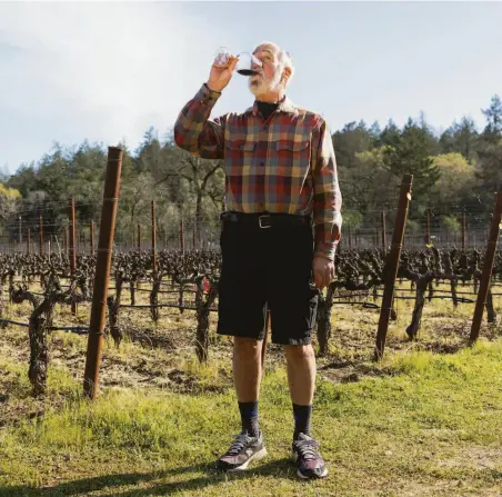  ?? ?? Winemaker Tom Rinaldi samples one of his wines at Madrigal Family Winery, where he can experiment with his own wines on-site.