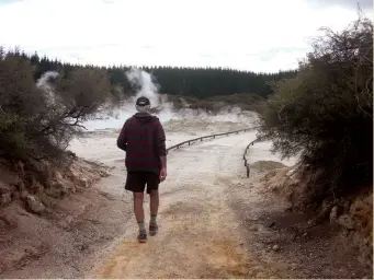  ?? Photo by Carol Downey, Hamilton. ?? Below left: Dennis walking around Hell’s Gate at Rotorua last week. From our old black & white photos, we realised that we were last there 57 years ago. Well worth the re-visit!