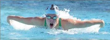  ?? YUMA SUN FILE PHOTO ?? IN THIS OCT. 28, 2017, FILE PHOTO, Gila Ridge’s Sydney Tunell swims the girls 100-yard butterly on day one of the Colorado River Swim and Dive Championsh­ips at Valley Aquatic Center.