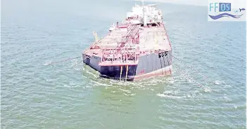  ?? — AFP photo ?? Grab from a video by Fishermen and Friends of the Sea (FFOS) released by ESN of a damaged Venezuelan crude storage ship in the Gulf of Paria, Trinidad and Tobago.