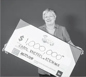  ?? ONTARIO LOTTERY AND GAMING CORP. ?? Carol Knipfel won $1 million in the June 1 Lotto Max draw. She purchased the ticket the day she retired.