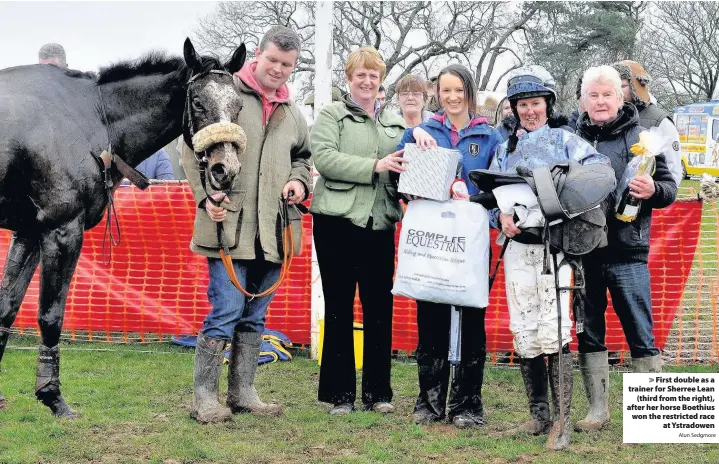  ?? Alun Sedgmore ?? > First double as a trainer for Sherree Lean (third from the right), after her horse Boethius won the restricted race at Ystradowen