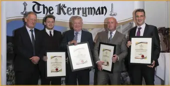  ??  ?? Pictured at the The Kerryman Business Awards 2019 held in the Ballygarry House Hotel Tralee. Finalists of the Best Innovation in Business Award, from left, Gerry Lennon, Commercial Director INM; Aidan O’Carroll, Avalanche Designs; Garrett Dillon, Dillon’s Waste & Recycling; Philip Stallard, New Wave Adventure Therapy and Eoin Joy, Sports Recovery Suite.