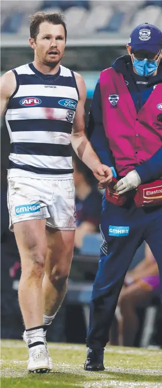  ??  ?? Patrick Dangerfiel­d will play through a broken finger in the finals. Picture: Getty