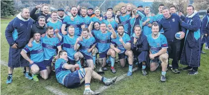 ?? PHOTO: BLAIR PATTINSON ?? Battle of the Basin . . . The Wakatipu Premiers celebrate their 1310 victory over neighbour Arrowtown in the final of the Central Otago rugby competitio­n at the Queenstown Recreation Ground on Saturday. Wakatipu will play Clutha in the Otago...