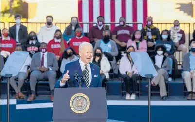  ?? DOUG MILLS/THE NEW YORK TIMES ?? President Biden urges passage of federal legislatio­n to protect voting rights last week at an event in Atlanta.