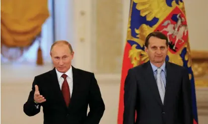  ?? Threat. Photograph: Reuters ?? Vladimir Putin and Sergei Naryshkin in 2013. Naryshkin, now head of the SVR, claims former exchange students in Russia pose a security