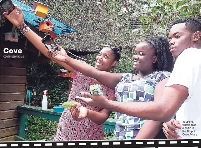  ??  ?? Youthlink writers take a selfie in the Dolphin Cove Aviary.