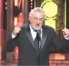  ??  ?? Actor Robert De Niro speaks during the Tony Awards ceremony before introducin­g Bruce Springstee­n’s performanc­e. — Reuters photo