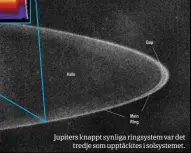  ??  ?? Jupiters knappt synliga ringsystem var det tredje som upptäcktes i solsysteme­t.
