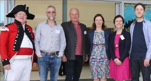  ??  ?? Ray Murphy, Dr Ronan O’Flaherty, Dr Niall Brady, Liz Hore, Enniscorth­y Municipal District area manager; Jacqi Hynes, Michael Cahill, IT Sligo; Cian Hogan, Earthsound and Damien Sheils, Rubicon Heritage at the Vinegar Hill Archaeolog­y Conference in the...