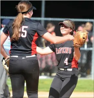  ?? KYLE FRANKO — TRENTONIAN PHOTO ?? Robbinsvil­le third baseman Sorella Gallucci, right, has been selected as one of four area softball players to receive a Trenton Softball Hall of Fame scholarshi­p.