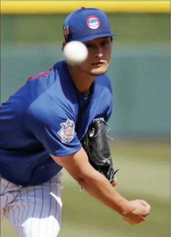  ?? MATT YORK — THE ASSOCIATED PRESS FILE ?? Chicago Cubs pitcher Yu Darvish delivers a game against the Dodgers in Mesa, Ariz. pitch during the first inning of a spring training