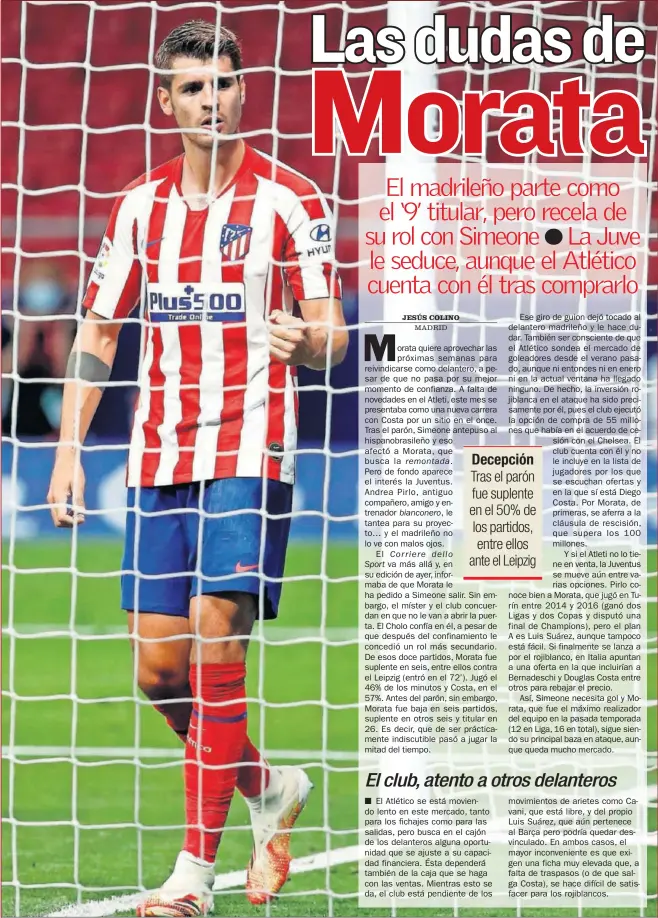  ??  ?? Morata celebra un gol en el Atlético-Mallorca, en el Wanda Metropolit­ano.