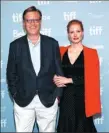  ?? PHILLIP FARAONE / GETTY IMAGES / AFP ?? Aaron Sorkin and Jessica Chastain attend Molly’s Game news conference during 2017 Toronto Internatio­nal Film Festival, Canada.