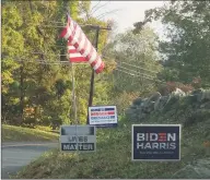  ?? Contribute­d photo / Hearst Connecticu­t Media ?? A “Black Lives Matter” sign on Peaceable Street in Ridgefield had the word “Black” spray-painted out in one of the recent acts of political sign vandalism.