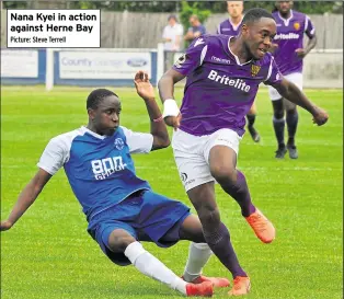  ?? Picture: Steve Terrell ?? Nana Kyei in action against Herne Bay