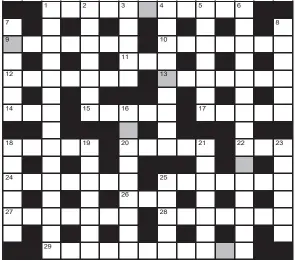  ??  ?? No 16,400 FOR your chance to win, solve the crossword to reveal the word reading down the shaded boxes. HOW TO ENTER: Call 0901 293 6233 and leave today’s answer and your details, or TEXT 65700 with the word CRYPTIC, your answer and your name. Texts and calls cost £1 plus standard network charges. Or enter by post by sending completed crossword to Daily Mail Prize Crossword 16,400, PO Box 28, Colchester, Essex CO2 8GF. Please include your name and address. One weekly winner chosen from all correct daily entries received between 00.01 Monday and 23.59 Friday. Postal entries must be datestampe­d no later than the following day to qualify. Calls/texts must be received by 23.59; answers change at 00.01. UK residents aged 18+, exc NI. Terms apply, see Page 66.